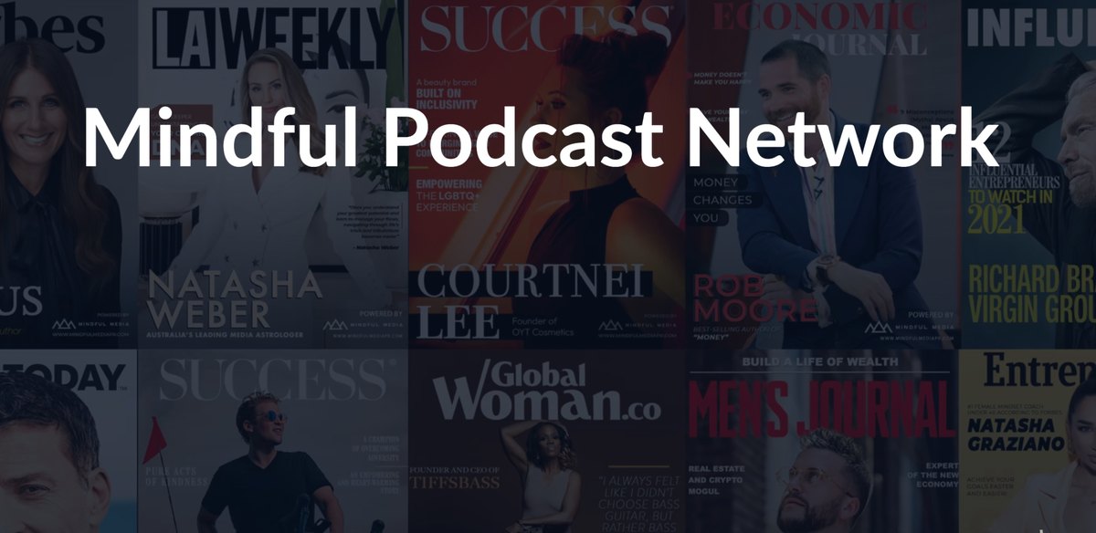 Mindful Podcast Network title plate across a collage of media covers.